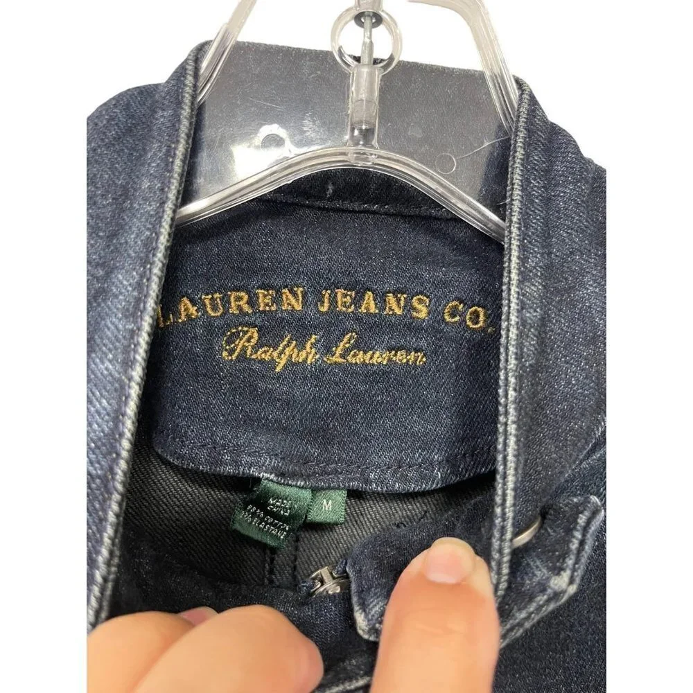 Lauren Jeans Co by Ralph Lauren Ladies Zip-up Dark Blue Jean Jacket Size Medium - Picture 4 of 6